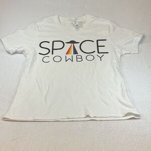 Bella la canvas kids Space Cowboy White Graphic Tee with Rainbow UFO Sz L. 0667